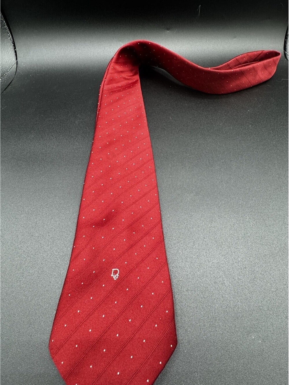 Vintage Christian Dior Tie Red Polka Dot CD Logo New York Paris 55”
